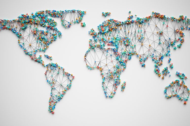 Abstract world map with connections.